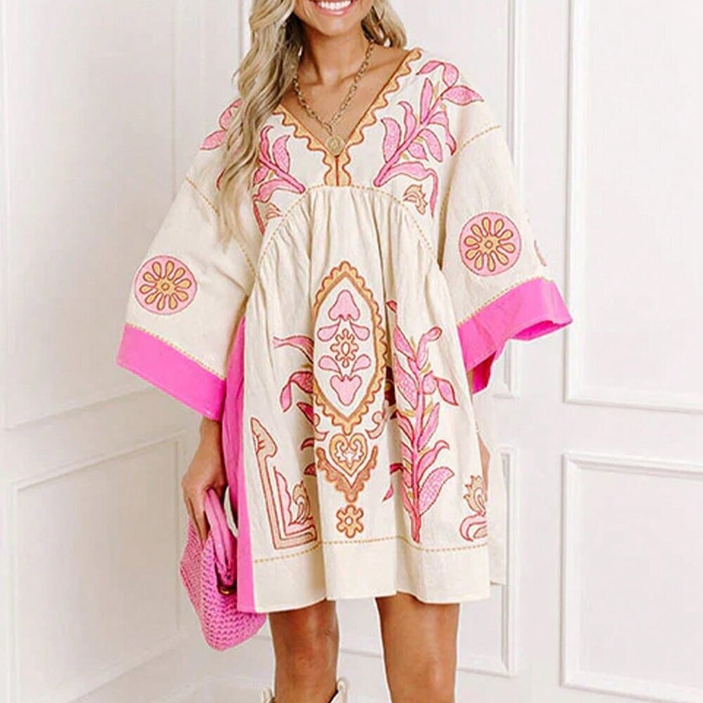 Pink Bohemian Women's Floral Vacation Dress - Picture 5 of 5